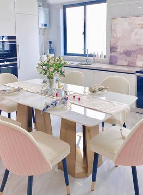 大美LY-29656轻奢餐桌椅组合现式代法式简约理长餐桌实木餐石椅一