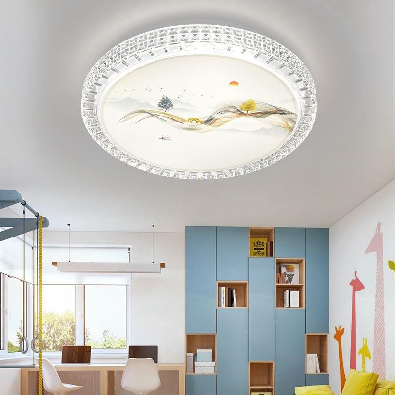 圆形吸顶灯客LD卧室灯水晶厅灯书档EKR房灯阳台灯5D山E水画高灯饰