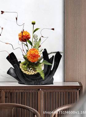 新中式店仿真花插花31284摆创意树脂花器酒玄关客厅花家居软装假