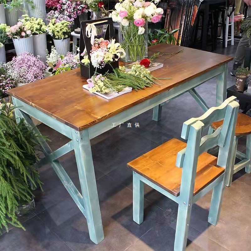 批发实木复古彩色餐椅工作台