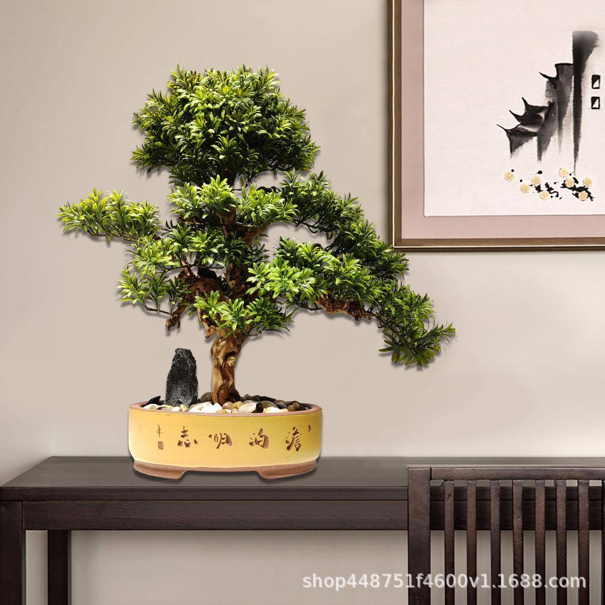 迎松客盆栽仿真植物盆景41584居酒店大厅客厅装摆饰松树设装饰家