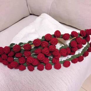 01编品玫瑰花束毯子毛线织手成工团钩织花朵毛毯夏季品盖毯成编织