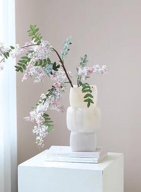 ZBT琉白法花瓶轻高品鲜质餐桌摆件花玻式璃白色艺奢术大口径花器