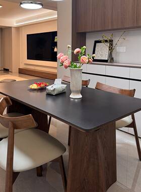 法式岩复古88528组板餐桌椅合小户型家用白蜡木长形饭桌方中古风