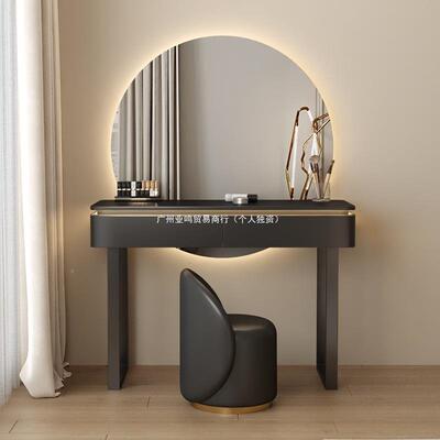 设黑色梳妆台户轻奢小型现代简约桌计师款床头OZW意式实木化妆收