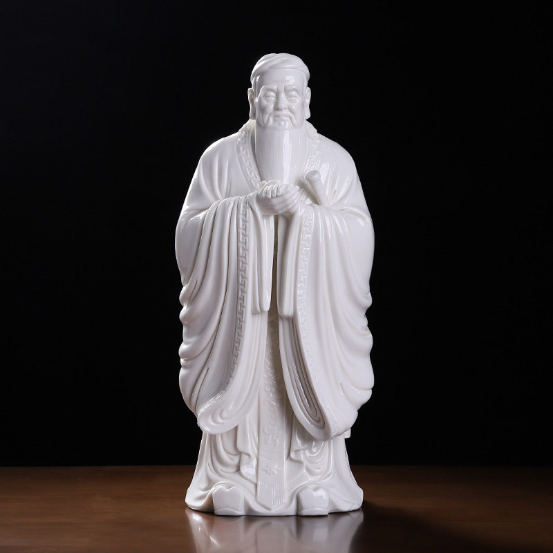 中式孔子像白瓷摆件孔夫子圣人历史人物雕像客厅书房桌面办公室