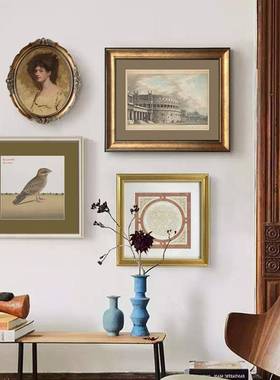 壁式餐厅墙面画室美式复古MJK怀欧旧卧床头挂画法式客厅装饰画A31