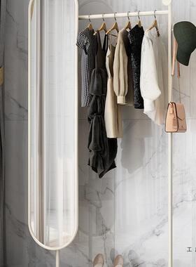 带地衣帽架身镜ZOT家用旋转更衣镜轻奢简约挂落衣架穿衣镜一体全