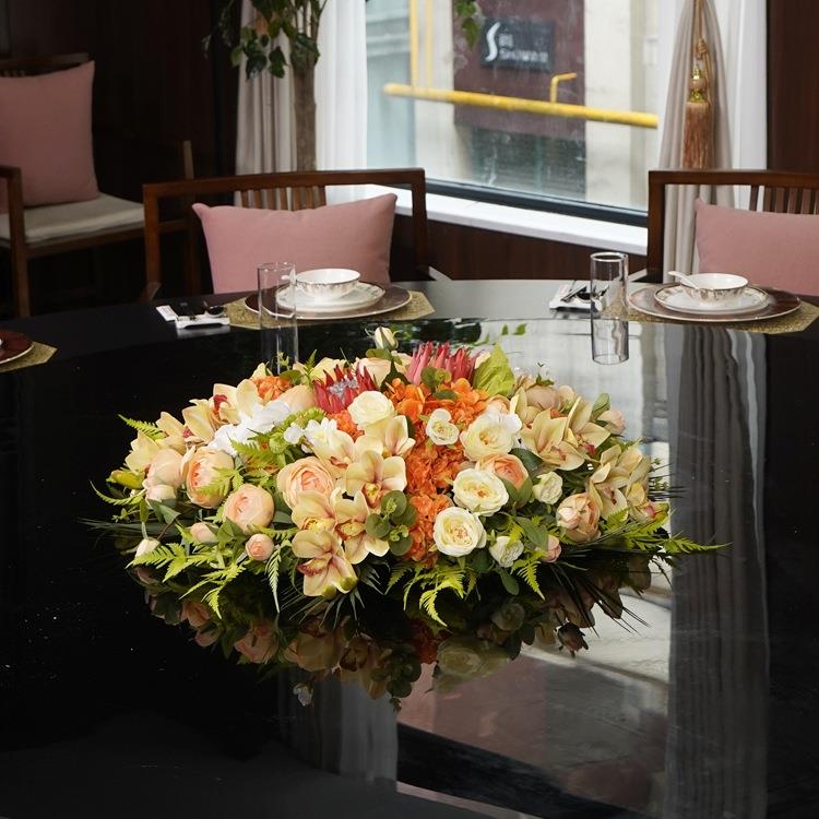 高桌端酒店圆中间摆花餐桌花艺仿真花74374706摆件假餐厅放装饰花