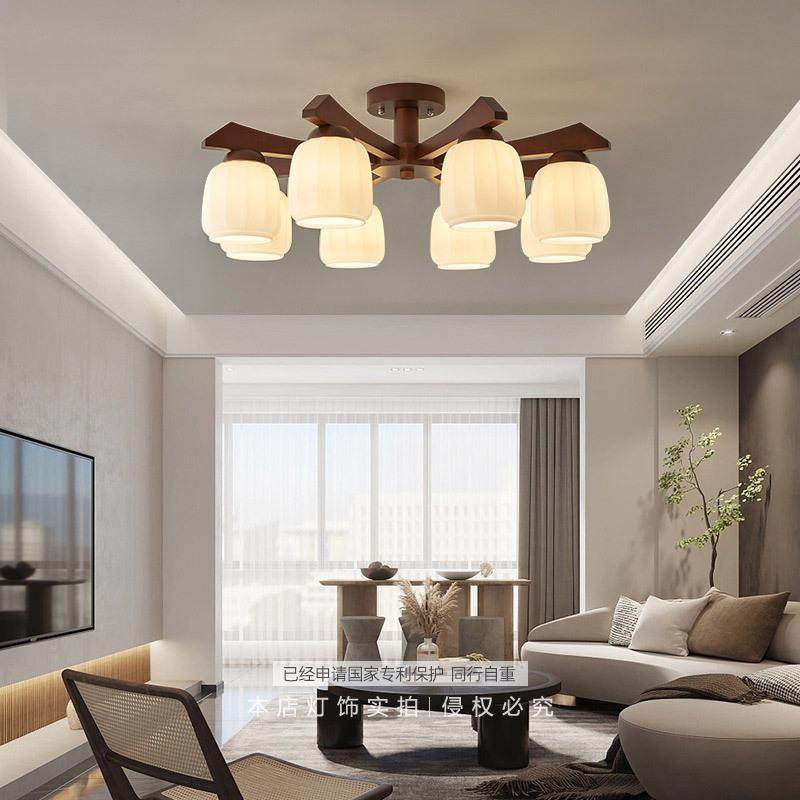 新中式吊599灯胡桃色古中客厅主灯代简现约房大气复古书餐厅卧室,家装灯饰光源,智能吊灯,淘宝优惠券,粉丝福利购,淘宝优惠卷