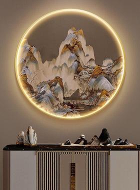 红新中关装饰画圆形挂画山水画入户门led灯式画客厅S23805山茶室