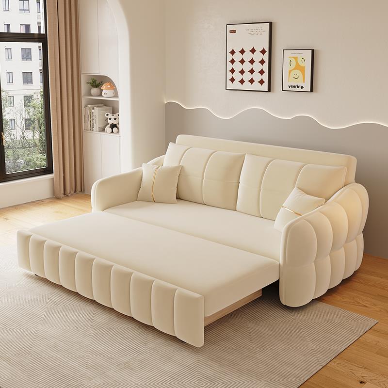 A10L2023户新奶油猫爪绒沙发床小型LDS01客厅可折款叠两用带储物