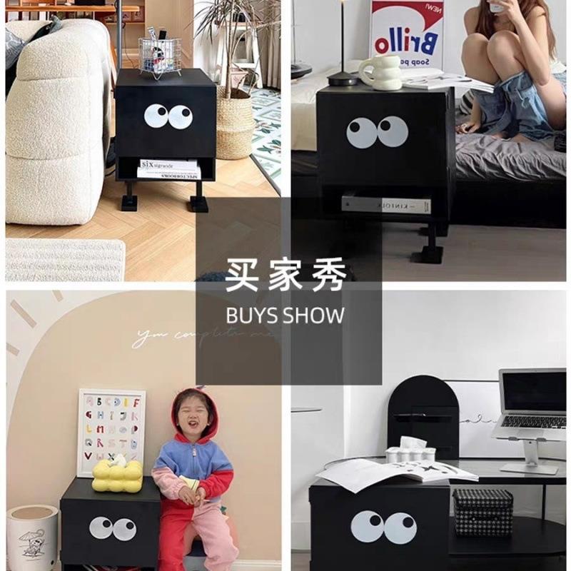 现代小发型眼睛可爱柜子收置物柜床头柜网沙创意边柜卧室红简约纳
