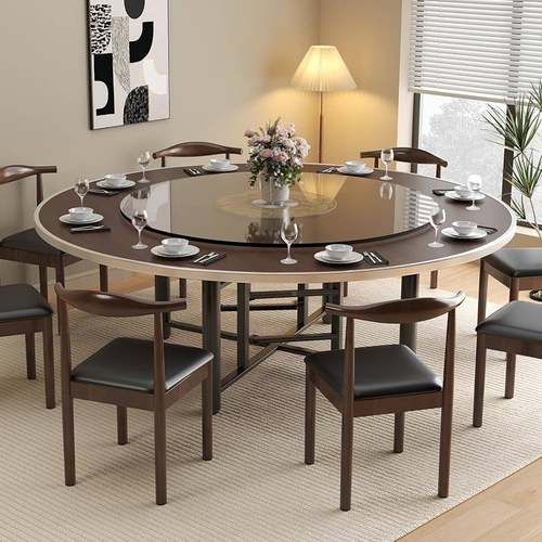 A5Y1实型木餐桌10人餐桌圆桌转盘Z-DYZ-SM家大用小户饭桌圆桌可折