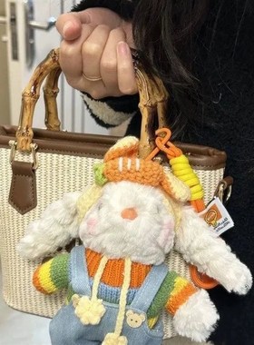 彩虹兔兔车钥匙包挂件毛绒玩偶包包挂件可斜挎背夹彩虹兔钥匙扣