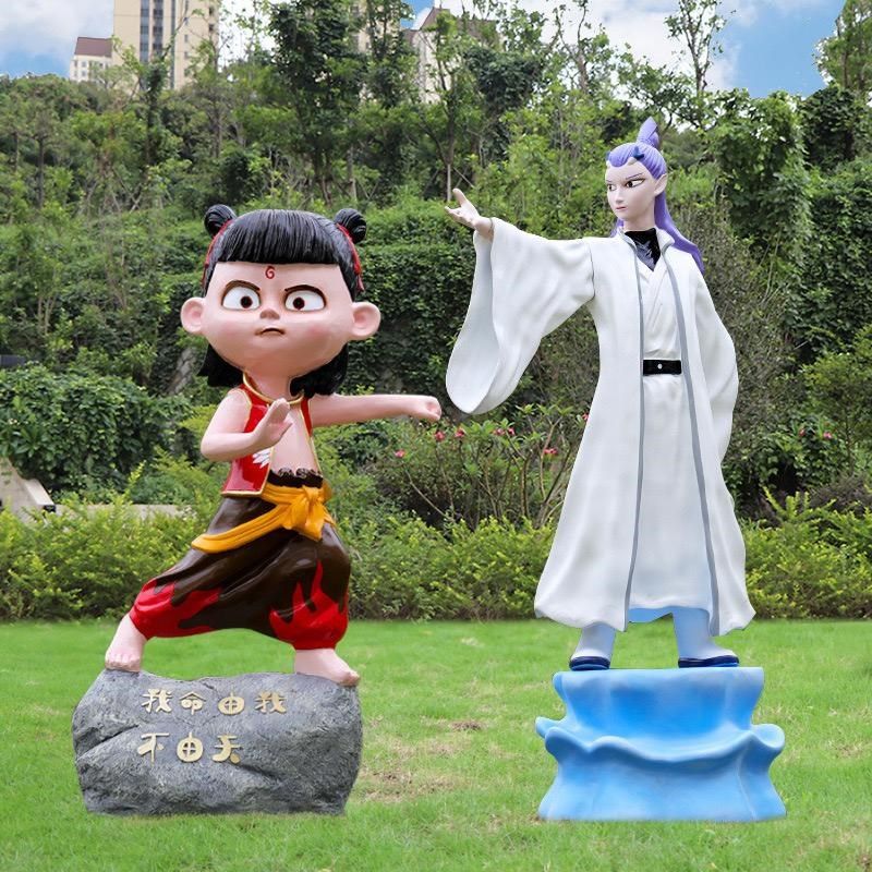 玻璃钢哪吒魔童闹海卡通公仔雕塑太乙真人敖丙商场酒店装饰摆件