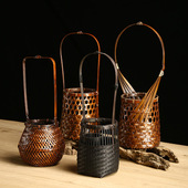 竹编干花编织花器小花篮禅意插花器摆件花瓶花器中式 花艺篮子 日式