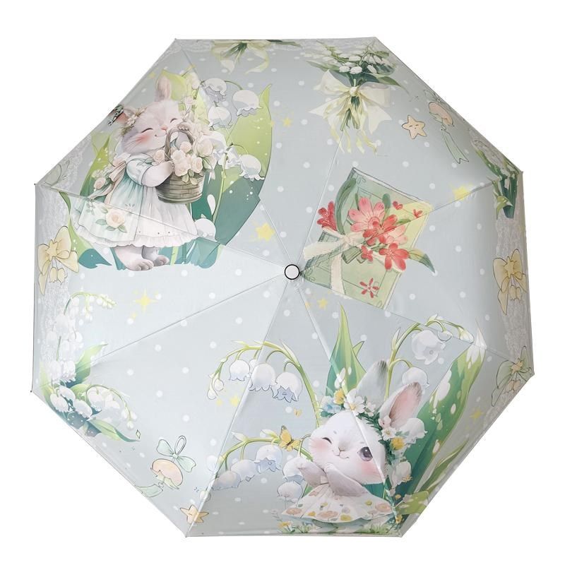 铃兰小兔全自动雨伞女折叠晴雨两用抗风结实遮阳伞防紫外线太阳伞