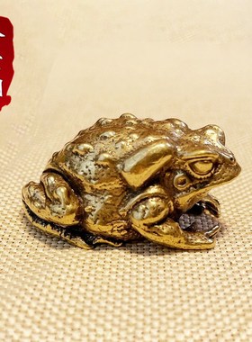 发横财纯黄铜金蟾招财茶宠小摆件手把件镇纸家居办公室客厅装饰品