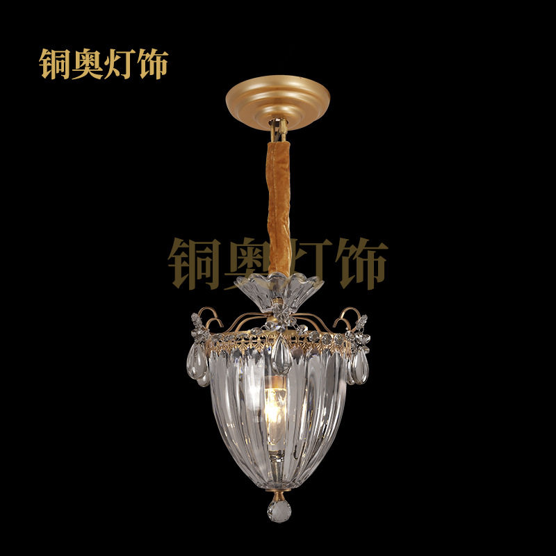 铜奥欧式玄关水晶小吊灯书房餐厅全铜别墅过道单个创意个性复古灯