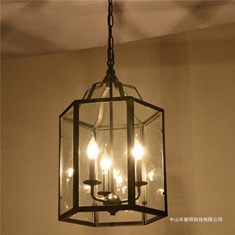美式复古工业风铁艺六面体吊灯