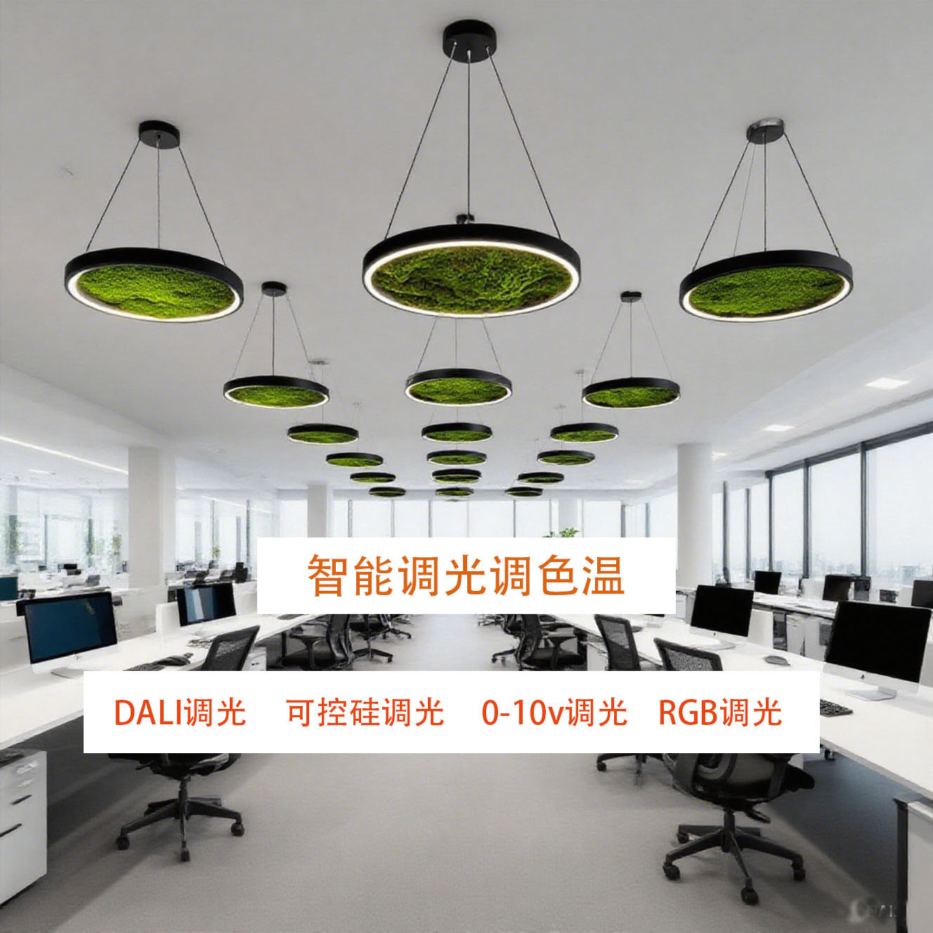 空心圆形植物苔藓吊灯DaLi可控硅0-10v调光RGB调光吧台办公室灯具
