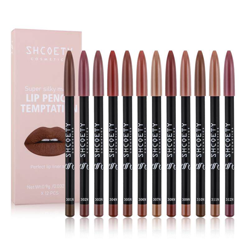 12 Pcs Matte Lip Liner Set 12 色哑光裸色唇线笔套装