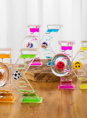 创意OK形状双彩色油滴沙漏摆件动感旋转涡轮计时器儿童节生日礼物