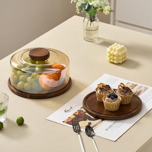 蛋糕托盘木质点心试罩吃带IOB玻璃盖甜盘品玻璃块蛋糕盖面包甜切