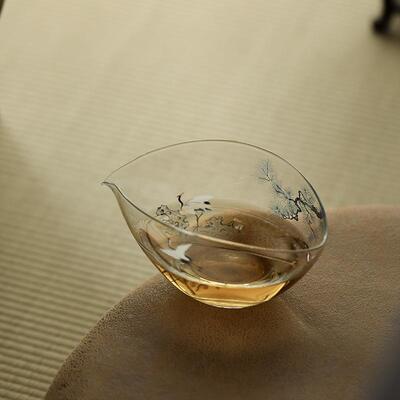 扁宜室13112茶茶话松鹤一叶舟日式公道杯透明耐热玻璃分匀杯茶道
