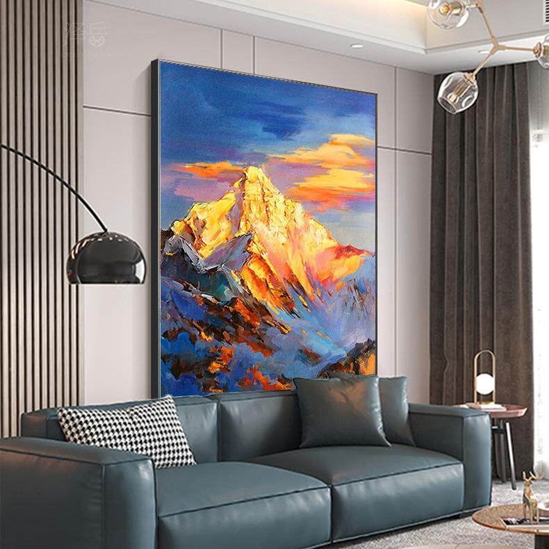 日照金银山手绘油画客挂画山风水厅饰画山水靠山图入户玄关XG-A71