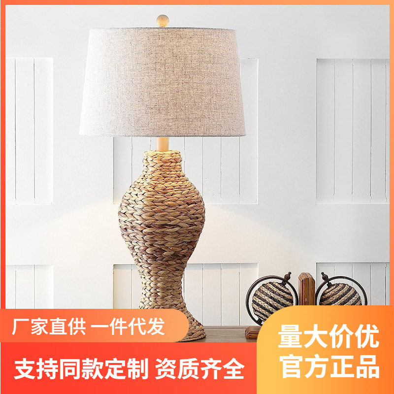 跨境亚马逊复古卧室床头台灯个性创意布艺装饰灯沙发书房茶室桌灯