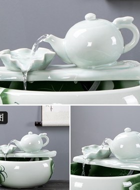 自动流水鱼缸摆件鱼盆喷泉瀑布室内家用招财陶瓷循环水过滤流水器