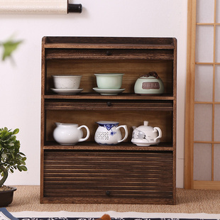 实木茶杯收纳架置物博古架茶壶架桌面防尘茶具卷帘门收纳茶柜茶架