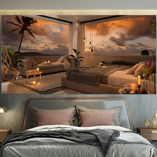 治愈系夜景背景布挂布高级墙布卧室宿舍床头装饰布直播背景墙画布