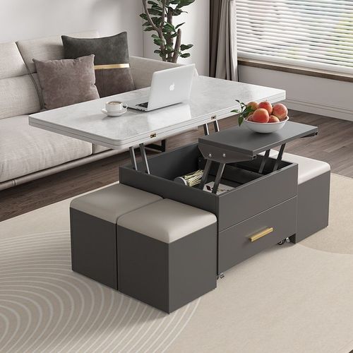 岩板升降茶几餐桌两用折叠简约茶桌茶台饭桌家用客厅多功能茶几