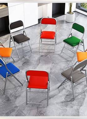 钢不锈折叠椅GUY靠背饮凳家用餐业红色议办公电会脑老式软包餐椅