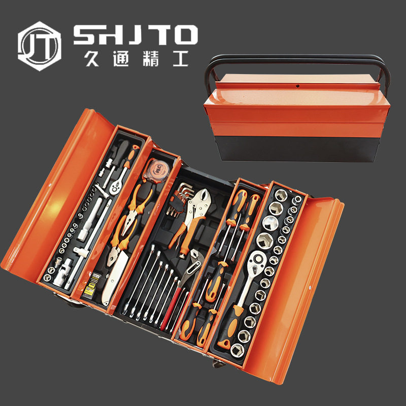 厂家销售 85件套铁皮工具套装手拎式五金组套工具箱棘轮扳手组套