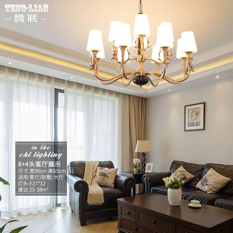美式鹿3398头客餐厅吊灯全铜卧室饭书房吊厅灯美欧大厅厅创意家用,家装灯饰光源,智能吊灯,淘宝优惠券,粉丝福利购,淘宝优惠卷