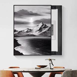 竖版表箱白黑装饰油画遮开盖关电522电闸盒配电箱客厅餐厅挂画