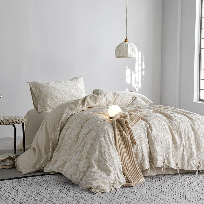 床复古简约麻棉麻四套JIAN透气亚单被套家用卧室件床上用品套件