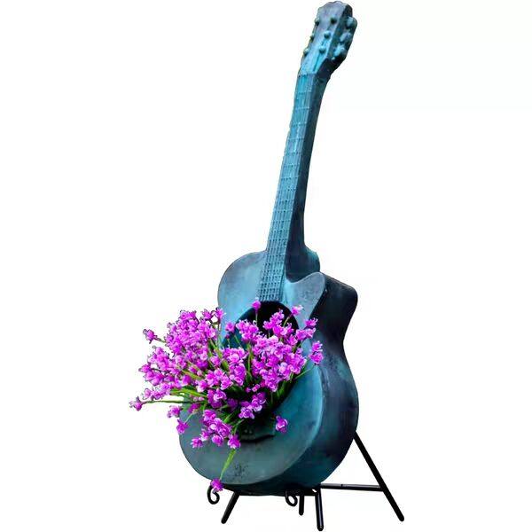 阳台花园户外装饰创意店门口布置吉他花盆复古做旧琴园艺景观摆件