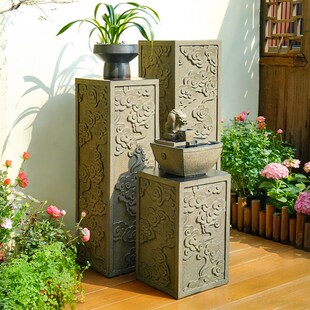 新中式祥云展示柱仿石柱墩子石墩室内客厅玄关办公室落地装饰摆件