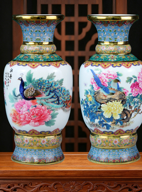 牡丹富贵陶瓷艺术花瓶景德镇珐琅彩摆件客厅装饰品高档陶瓷收藏器