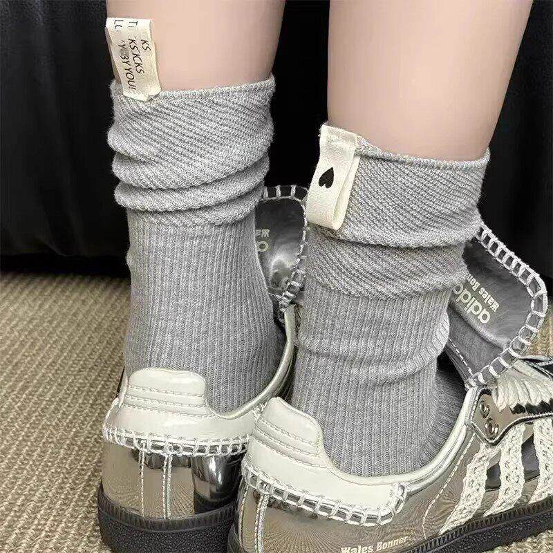 【下单立减50】灰色袜子女中筒袜春秋堆堆袜布标ins韩版网红CG