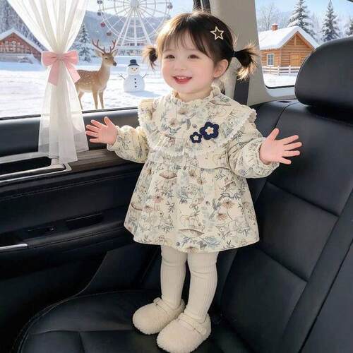可外穿洋气罩衣女童碎花连衣裙反穿衣防水防脏花朵防水防脏围裙兜