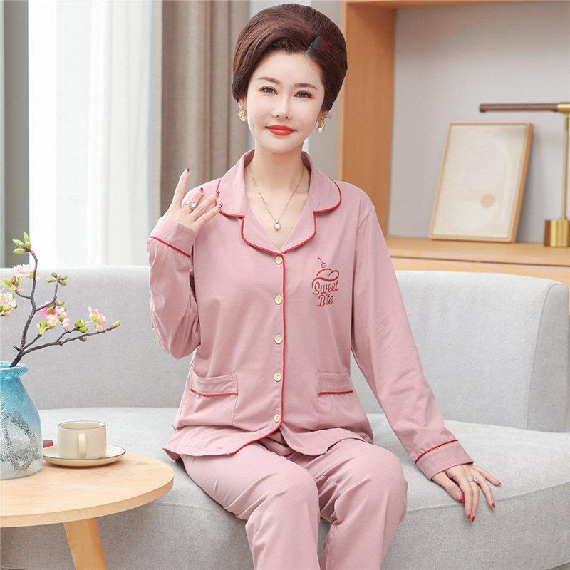 莫代尔棉睡衣女春秋款长袖中年妈妈款秋季棉质中老年人家居服套装