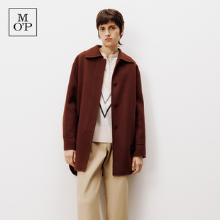 Marc O'Polo/MOP【商场同款】春季新款翻领绵羊毛外套毛呢大衣女