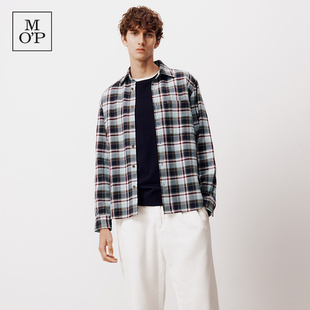 Marc O'Polo/MOP春季新款浅蓝格子花纹长袖衬衫男士气质百搭上衣