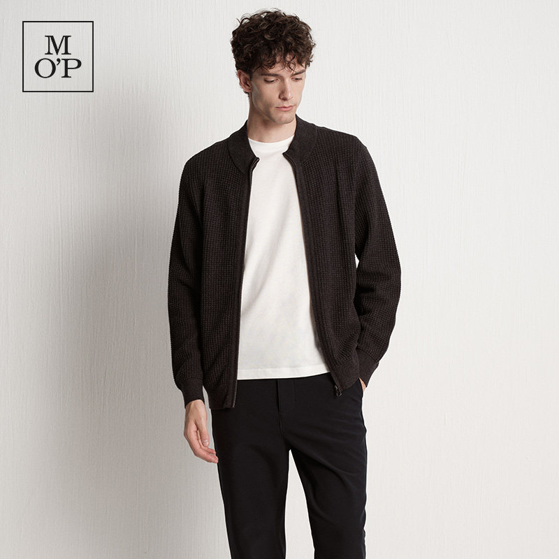 Marc O'Polo/MOP2025冬季新款全棉毛混纺立领修身格纹毛织开衫男